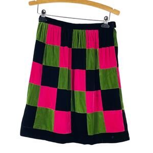 Vintage Handmade Women's Multicolor Square Block Velour Skirt Retro Mod 60s 70s